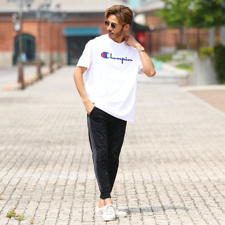 楽天市場 Champion チャンピオン スクリプトロゴ半袖tシャツ ブランド ティーシャツ メンズ クルーネック 夏服 半袖 無地 ゆったり ビッグtシャツ 白tシャツ おしゃれ メンズファッション ペア カップル ペアルック お揃い 白 黒 Jiggys Shop