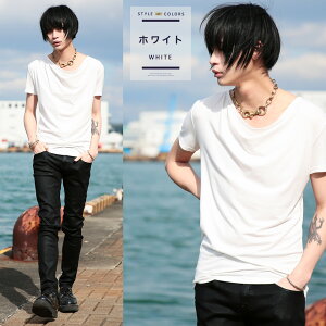 【送料無料】【タダ割】◆roshell(ロシェル)無地ドレープTシャツ◆夏服メンズ半袖無地カットソーメンズ半袖Tシャツおしゃれティーシャツお兄系V系モード系ファッションメンズファッションレディースたけぞー白黒春服