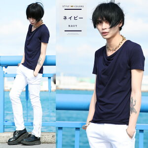 【送料無料】【タダ割】◆roshell(ロシェル)無地ドレープTシャツ◆夏服メンズ半袖無地カットソーメンズ半袖Tシャツおしゃれティーシャツお兄系V系モード系ファッションメンズファッションレディースたけぞー白黒春服
