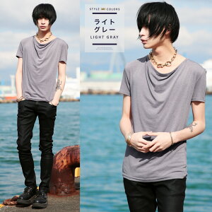 【送料無料】【タダ割】◆roshell(ロシェル)無地ドレープTシャツ◆夏服メンズ半袖無地カットソーメンズ半袖Tシャツおしゃれティーシャツお兄系V系モード系ファッションメンズファッションレディースたけぞー白黒春服