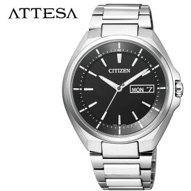 AT6050-54E シチズン アテッサ エコドライブ 電波時計 メンズ 腕時計 チタン カレンダー CITIZEN ATESSA ブラック 黒 時計