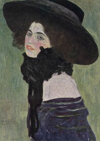 グスタフ・クリムト　帽子を被りボアを着けた婦人　A2(420mm×594mm）アートポスター 絵画 日本製 インテリア 壁紙
