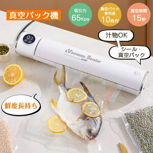 【10枚専用パック袋付】真空パック機 真空 シーラーフードシーラー 鮮度保持 ヒートシーラー 肉 魚 乾燥物 汁物対応 真空包装 密封パック 真空 エコ 脱気シーラー 時短料理 下味冷凍 フード
