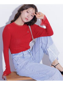 袖レースシアーリブニット JILL by JILL STUART ジル バイ ジル スチュアート トップス ニット レッド ブラック ホワイト【送料無料】[Rakuten Fashion]