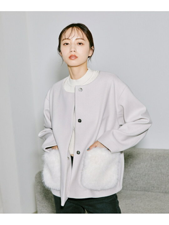 楽天市場】【SALE／50%OFF】ポケットフェイクファーノーカラーコート 