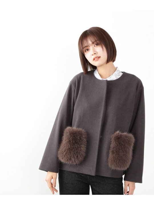 楽天市場】【SALE／50%OFF】ポケットフェイクファーノーカラーコート 