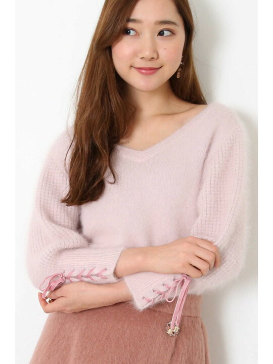楽天市場】【SALE／50%OFF】アンゴラ混 Vネック レースアップ ニット  