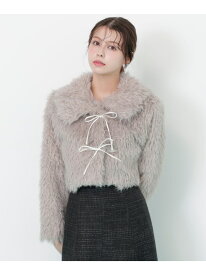 リボンダッフルショートファーコート JILL by JILL STUART ジル バイ ジル スチュアート ジャケット・アウター テーラードジャケット・ブレザー グレー ホワイト【送料無料】[Rakuten Fashion]