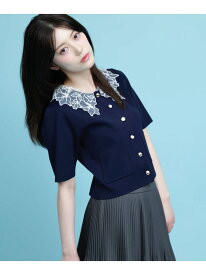 レース襟半袖ニットジャケット JILL by JILL STUART ジル バイ ジル スチュアート トップス ニット ネイビー ホワイト ブラウン【送料無料】[Rakuten Fashion]