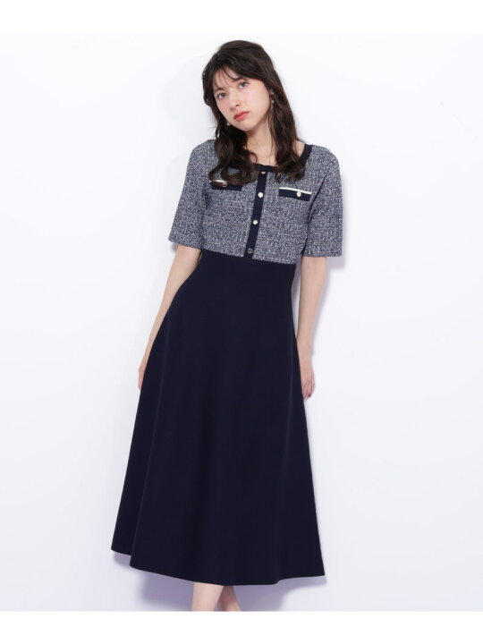 楽天市場】【SALE／40%OFF】ミックスツイード切替ニットワンピース 