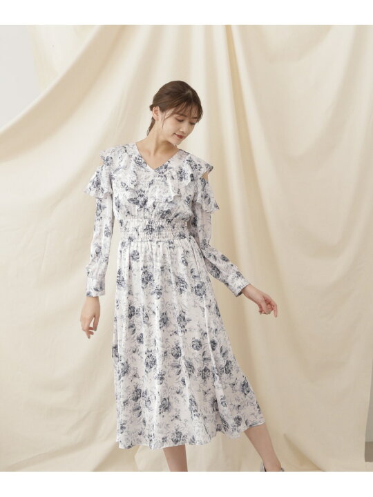 楽天市場】【SALE／40%OFF】フラワープリントサテンラッフルワンピース 