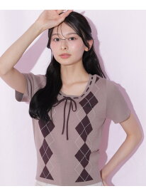 アーガイル半袖ニット JILL by JILL STUART ジル バイ ジル スチュアート トップス ニット ブルー ブラウン ピンク【送料無料】[Rakuten Fashion]