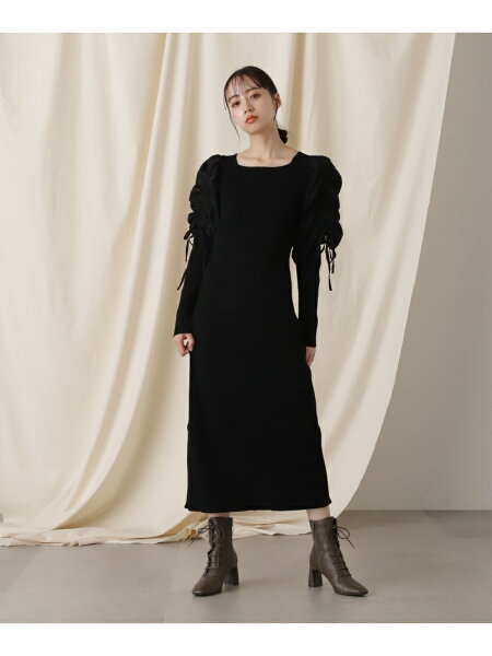 【SALE／64%OFF】シアーギャザースリーブニットワンピース JILL by JILL STUART ジル バイ ジル スチュアート ワンピース・ドレス ワンピース ベージュ ピンク グレー ブラック【RBA_E】【送料無料】[Rakuten Fashion]