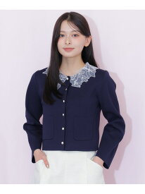 レース襟ニットジャケット JILL by JILL STUART ジル バイ ジル スチュアート トップス ニット ネイビー ホワイト ブラウン【先行予約】*【送料無料】[Rakuten Fashion]