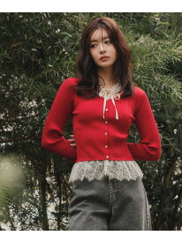レースレイヤードリブニット JILL by JILL STUART ジル バイ ジル スチュアート トップス ニット ブラック グレー レッド【先行予約】*【送料無料】[Rakuten Fashion]