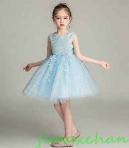 サマー 3color 110-160cm 子供服 女の子ワンピース ドレス カラードレス フラワーガール  丸首 花編 演出 お嫁さん/ピアノ 発表会?結婚式?七五三 ピアノ