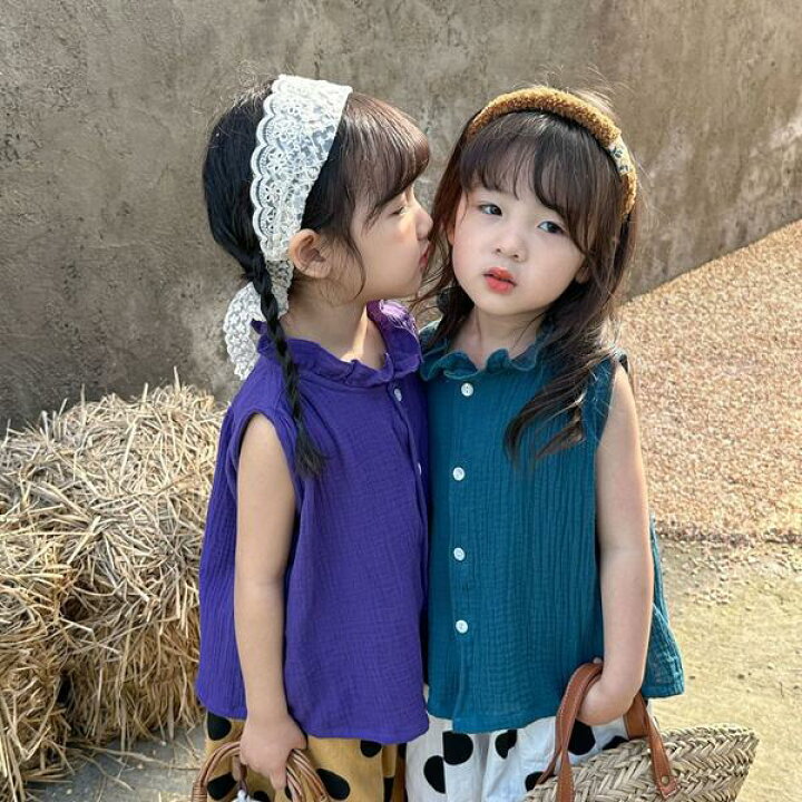 楽天市場】気楽 韓国こども服 夏服 フリル シャツ 立ち襟 ブラウス 