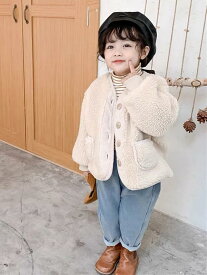 気楽 ベージュ色韓国子供衣服 秋冬 厚手 コート キッズ 子供服 子ども 男の子 女の子 アウター もこもこ ふわふわ ボア ベビー こども 上着 防寒 保育園 幼稚園 通園 可愛い