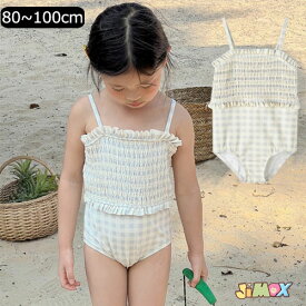 80cm/90cm/100cm 「メール便送料無料」ガールズ水着 子供水着　ワンピース　チェック柄　赤ちゃんの水着　女の子　子供服 キッズ 女の子 水着　プールグッズ 女子 女児 子供　ベビー　スイムキャップ　ワンピース　水玉柄　チェック柄　フレア