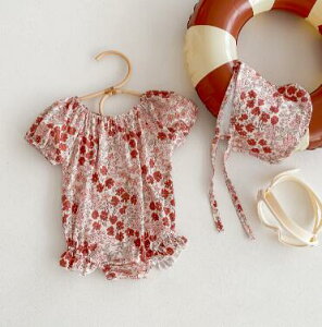 【即納】80cm/100cm 「メール便送料無料」ガールズ水着 ベビー水着 赤ちゃんの水着 女の子 ワンピース ベビー  帽子付き 半袖 フリル 子供服 キッズ 女の子 水着 プールグッズ 女子