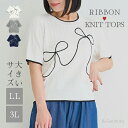 ＼29%OFF／大きいサイズ レディース 【Re-J＆SUPURE】5分袖ダブルリボン刺繍トップス2L XL 3L 4L 大きいサイズ レディース ぽっちゃり ゆったり 体型カバー おしゃれ かわいい 大人 上品 きれいめ プラスサイズ トップス リボン フェミニン ニット 半袖 夏 春