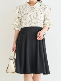 ＼67%OFF／大きいサイズ レディース ぽっちゃり きれいめ ワンピース 夏 【Re-J＆SUPURE】【WEB限定】花柄フリル袖ドッキングワンピース2L XL 3L 4L 大きいサイズ レディース ゆったり 体型カバー おしゃれ かわいい 大人 プラスサイズ フェミニン 低身長 着痩せ 半袖