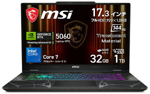 MSIbGGXAC Q[~Om[gp\R Cyborg 17 B2RWi17.3^/Windows 11 Home/Core 7/ 32GB/SSD 1TB/GeForce RTX 5060/{zL[{[hjIfbZCOC  XPg Cyborg-17-B2RWFKG-6659JP