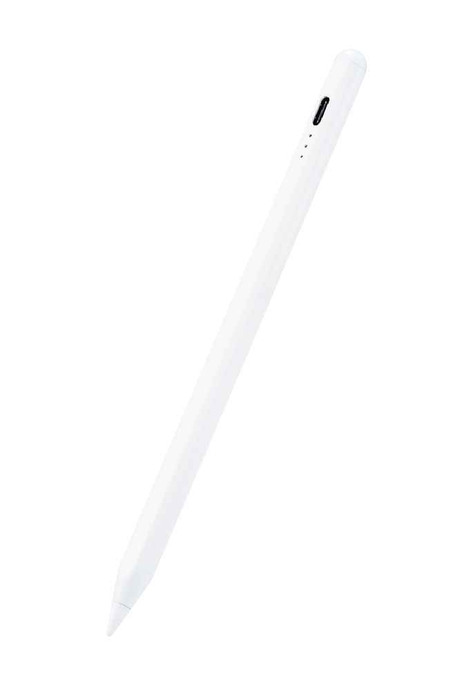 エレコム タッチペン スタイラスペン 充電式 USB Type-C 充電 傾き感知 誤作動防止 磁気吸着 樹脂(POM)ペン先 極細 D型 ペン先交換可（ホワイト）  P-TPACSTAP03WH