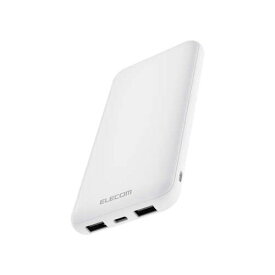 エレコム モバイルバッテリー 10000mAh 大容量 薄型 軽量 USB-C USB-A iPhone Android対応 PSE適合（ホワイト） DE-SP01-10000WH