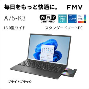 xmʁbFUJITSU m[gp\R A75-K3(16^/Windows11/Office/Core i7 1355U/ 16GB/SSD 256GB/DVD)uCgubN Note A X^_[hm[gPC FMVA75K3BA