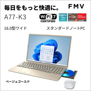 xmʁbFUJITSU m[gp\R A77-K3(16^/Windows11/Office/Ryzen 7 7735U/ 16GB/SSD 512GB/É}EX/BDXL)x[WS[h Note A X^_[hm[gPC FMVA77K3GA