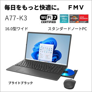 xmʁbFUJITSU m[gp\R A77-K3(16^/Windows11/Office/Ryzen 7 7735U/ 16GB/SSD 512GB/É}EX/BDXL)uCgubN Note A X^_[hm[gPC FMVA77K3BA