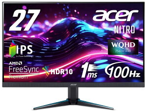 AcerbGCT[ Q[~OtfBXvC(27^/IPS/WQHD 2560×1440/100Hz/1ms/HDR10/HDMI2.0/DP1.4/VESA/3Nۏ)(ubN) Acer Nitro VG270UEbmiipx