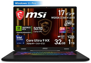 MSIbGGXAC Q[~Om[gp\R Crosshair 17 HX AI D2XWi17^/Windows 11 Pro/Core Ultra 9 275HX/ 32GB/SSD 1TB/GeForce RTX 5070/{zL[{[hjRXXOC Crosshair-17-HX-AI-D2XWGKG-6759JP