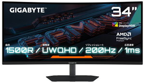 GIGABYTEbMKoCg Q[~OtfBXvC(34^/Ȗʌ^/VA/UWQHD 3440×1440/200Hz/1ms/HDR400/HDMI2.0/DP1.4/VESA/3Nۏ)(ubN) G34WQC2