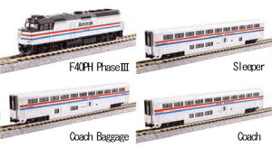 �m�S���͌^�n�J�g�[ (N�Q�[�W) 106-3530 Amtrak(R) F40PH with Ditchlights��Superliner(R) I Phase III 4 Unit Set