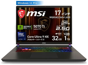 MSI�b�G���G�X�A�C �Q�[�~���O�m�[�g�p�\�R�� Vector 17 HX AI A2XW�i17�^/Windows 11 Pro/Core Ultra 9 275HX/������ 32GB/SSD 1TB/GeForce RTX 5070 Ti/���{��z��L�[�{�[�h�j�R�X���X�O���C Vector-17-HX-AI-A2XWHG-6369JP