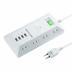 TAP-B109U-3WN サンワサプライ USB充電ポート付きタップ 平型（ホワイト） [TAPB109U3WN]