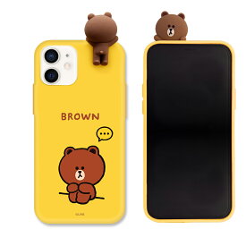 LINE FRIENDS iPhone 12 mini用 フィギュア付きカラーソフトケース（DRAWING BROWN） KCE-CSB027