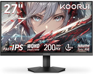 KOORUI�b�N�[���C �Q�[�~���O�t���f�B�X�v���C(27�^/IPS/WQHD 2560×1440/200Hz/1ms/HDR400/HDMI2.0/DP1.4/VESA)(�u���b�N) G2721P