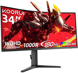KOORUI�b�N�[���C �Q�[�~���O�t���f�B�X�v���C(34�^/�p��/VA/UWQHD 3440×1440/180Hz/1ms/HDR400/HDMI2.0/DP1.4/VESA)(�u���b�N) 34E6UC