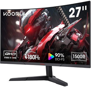 KOORUI�b�N�[���C �Q�[�~���O�t���f�B�X�v���C(27�^/�p��/Fast VA/WQHD 2560×1440/180Hz/1ms/HDR10/HDMI2.0/DP1.4/VESA)(�u���b�N) 27E6QCA