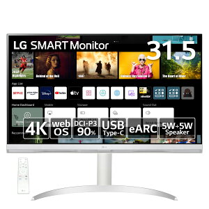 LG [31.5^ LG SMART Monitor 4K/webOS 22/A`OA/DCI-P3 90/HDR10/USB Type-C(PD65W)/eARCΉHDMI/AirPlay 2AMiracastABluetooth/Xs[J[/`gAΉ] 32SQ730S-H