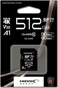 HIDISC 4KΉ SDXC[J[h 512GB Class10 UHS-I HDSDX512GCL10V30