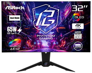 ASRock�b�A�X���b�N �Q�[�~���O�t���f�B�X�v���C(31.5�^/WOLED/4K UHD 3840×2160/480Hz/0.03ms/HDR400/HDMI2.1/DP1.4/USB Type-C) Phantom Gaming PGO32UFS2C