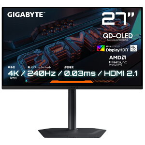 GIGABYTEbMKoCg Q[~OtfBXvC(27^/OLED/4K UHD 3840×2160/240Hz/0.03ms/HDR400/HDMI2.1/DP1.4/USB TYPE-C/VESA/3Nۏ)(ubN) OLEDQ[~Oj^[ MO27U2