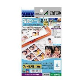 エーワン 写真シール フォト光沢紙（白無地） 6面 12シート（72片） 29603