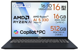 ASUS�b�G�C�X�[�X �m�[�g�p�\�R�� Vivobook Go 16(16�^/ Windows 11Home/ Ryzen AI 5 330/ ������ 16GB/ 512GB SSD)�N���C�G�b�g�u���[ M1607KA-AI5165W3