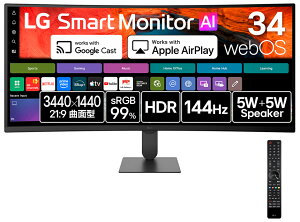 LG�G���N�g���j�N�X�b�G���W�[ �t���f�B�X�v���C(34�^/�Ȗʌ^/VA/UWQHD 3440×1440/144Hz/5ms)(�u���b�N) LG Smart Monitor AI 34U620SB-B