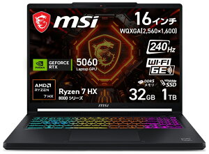 MSI�b�G���G�X�A�C �Q�[�~���O�m�[�g�p�\�R�� Crosshair A16 HX E8W(16�^/Windows11/Ryzen 7 8840HX/������ 32GB/SSD 1TB/GeForce RTX 5060/���{��z��)�u���b�N Crosshair-A16-HX-E8WFK-2719JP